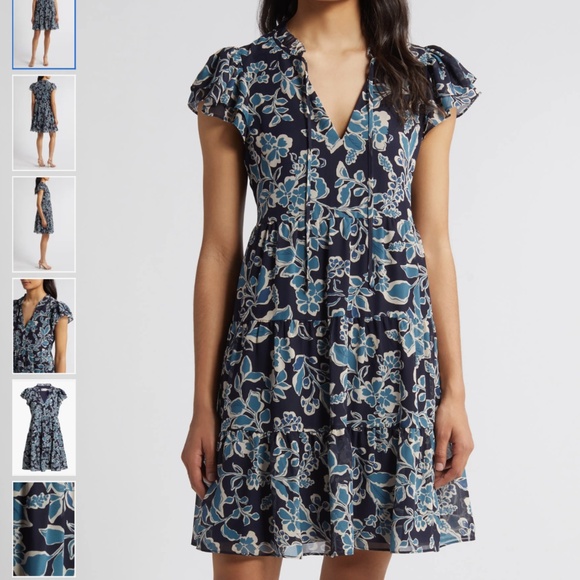 Eliza J Botanical Print Blouson Sleeve Tiered Dress, size 14 - Picture 1 of 11